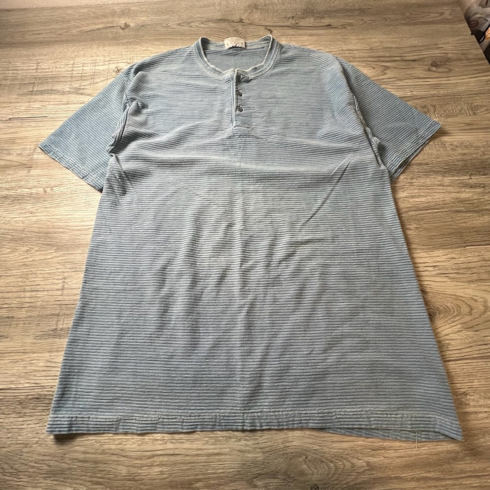 Bale Dyed Originals Henley Mens XL Blue Ribbed Short Sleeve Vintage Made in USA